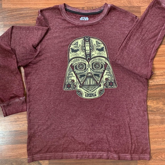 Darth Vader Star Wars Long Sleeve Maroon Thermal Waffle Knit Shirt Size Large - Picture 1 of 6
